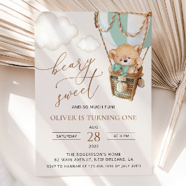 Invitación Oso de peluche, globo de aire caliente verde, prim