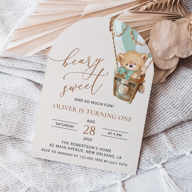 Invitación Oso de peluche, globo de aire caliente verde, prim (Subido por el creador)