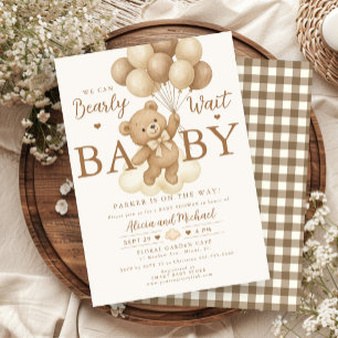 Invitación Oso de peluche globo neutral cumpleaños baby showe