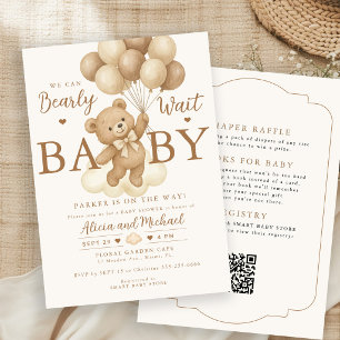 Invitación Oso de peluche globo neutral todo en uno baby show