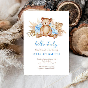Invitación Oso de peluche hierba de Pampas Hello Baby Shower