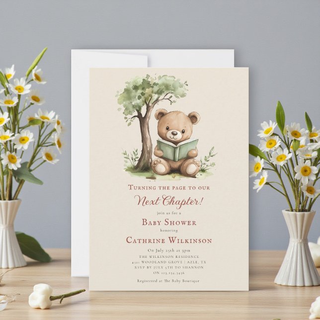Invitación Oso de peluche leyendo el próximo capítulo Baby sh (Subido por el creador)