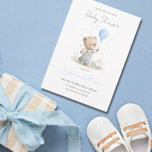Invitación Oso de peluche lindo con globo Baby Shower de niño