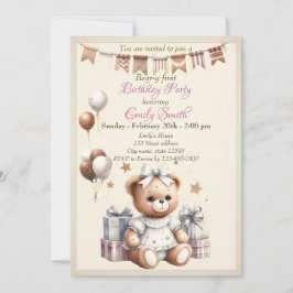 Invitación Oso de peluche lindo con globos y regalos