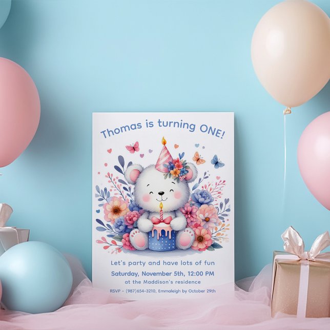 Invitación Oso de peluche lindo cumpleaños 1 (Subido por el creador)