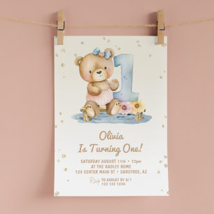 Invitación Oso de peluche lindo cumpleaños 1