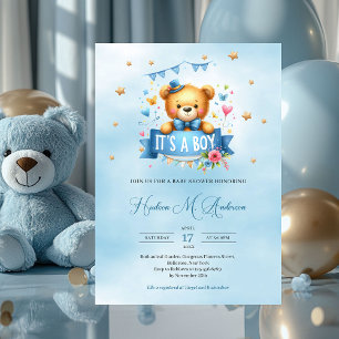 Invitación Oso de peluche lindo es una ducha de bebé