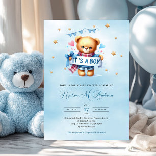 Invitación Oso de peluche lindo es una ducha de bebé