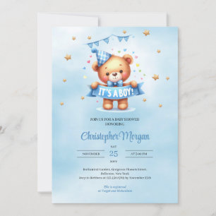 Invitación Oso de peluche lindo es una ducha de bebé