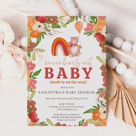Invitación Oso de peluche lindo espera la ducha de bebé arco 