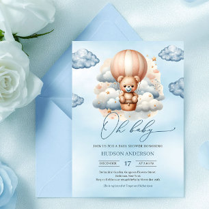 Invitación Oso de peluche lindo globo aerostático niño baby s