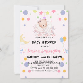 Invitación Oso de peluche lindo globo lunar baby shower fiest