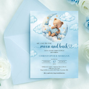 Invitación Oso de peluche lindo luna y espalda niño baby show