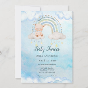 Invitación Oso de peluche lindo Nubes arcoíris
