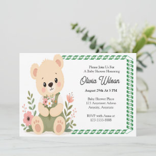 Invitación Oso de peluche lindo sosteniendo un ramo de flores