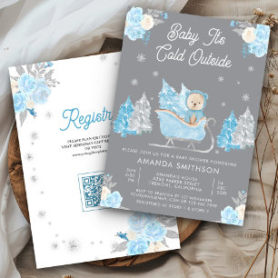 Invitación Oso de peluche lindo trineo azul gris Cumpleaños d