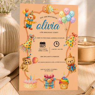 Invitación oso de peluche lindo y globo fiesta de cumpleaños 