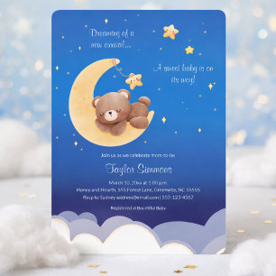 Invitación Oso de peluche lunar soñando con la nueva llegada