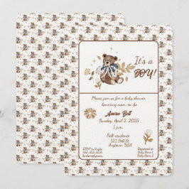 Invitación Oso de peluche marrón es un chico! Ducha