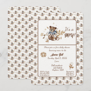 Invitación Oso de peluche marrón es un chico! Ducha