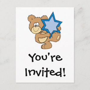 Invitación oso de peluche mono de janucá sosteniendo la estre