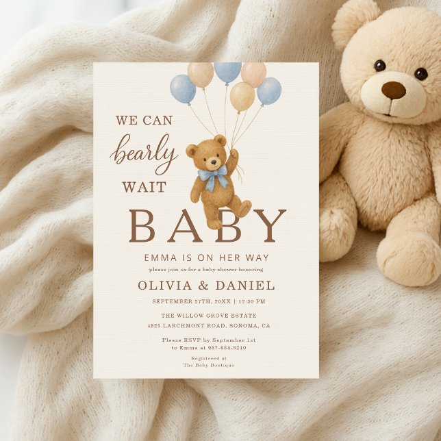 Invitación Oso de peluche neutral, apenas podemos esperar (Subido por el creador)
