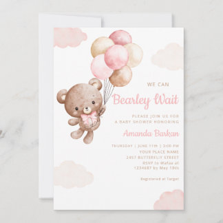 Invitación Oso de peluche niña Apenas podemos esperar shower 