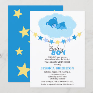 Invitación Oso de peluche niño durmiendo en la nube Fiesta de