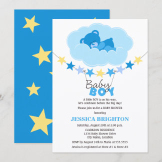 Invitación Oso de peluche niño durmiendo en la nube Fiesta de