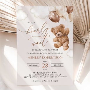 Invitación Oso de peluche, oso de bebé, globos pardos, Baby S
