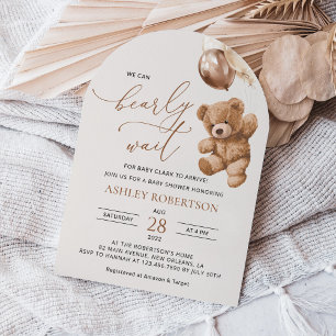 Invitación Oso de peluche, oso de bebé, globos pardos, Baby S