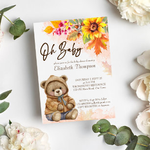 Invitación Oso de peluche otoño follaje otoño ducha de bebé