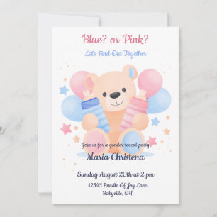 Invitación Oso de peluche para la revelación del sexo del paq
