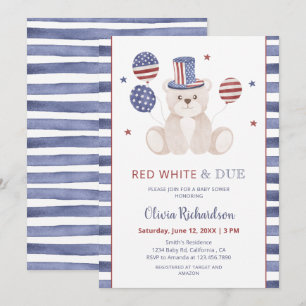 Invitación Oso de peluche patriótico Rojo Blanco y Debes Cump