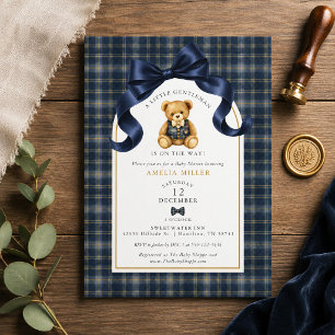 Invitación Oso de peluche Plaid Polo Pequeño Caballero Shower