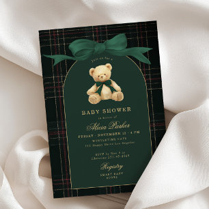 Invitación Oso de peluche preppy vintage en cuadros escoceses