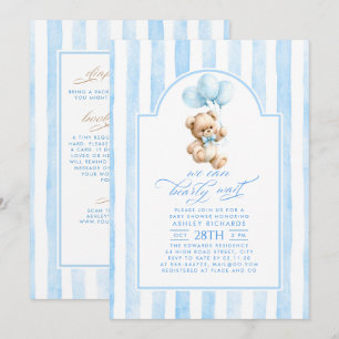Invitación Oso de peluche rayas azules Baby Shower Todo en un