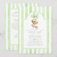 Oso de peluche rayas verdes baby shower todo en un