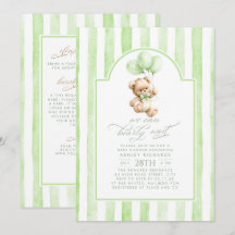 Oso de peluche rayas verdes baby shower todo en un