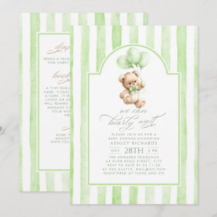 Invitación Oso de peluche rayas verdes baby shower todo en un