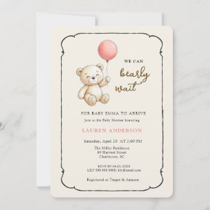Invitación Oso de peluche retro lindo, ducha de bebé niña