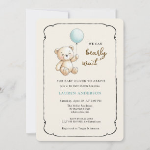 Invitación Oso de peluche retro lindo, ducha de bebé niño