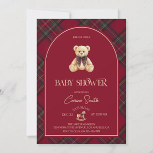 Invitación Oso de peluche rojo Lujo Vintage Baby Shower