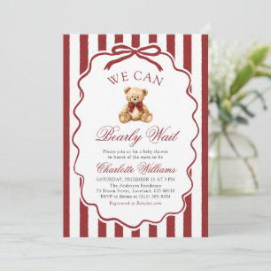 Invitación Oso de peluche rojo We Can Bearly Wait Baby Shower