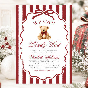 Invitación Oso de peluche rojo We Can Bearly Wait Baby Shower