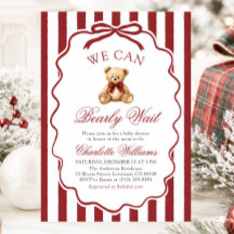 Oso de peluche rojo We Can Bearly Wait Baby Shower