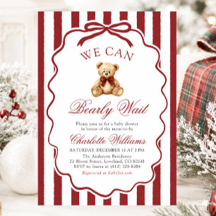Invitación Oso de peluche rojo We Can Bearly Wait Baby Shower