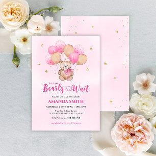 Invitación Oso de peluche Rosa Apenas Espera Fiesta de Bebé