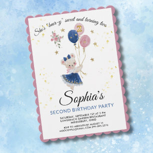 Invitación Oso de peluche rosa lindo cumple 2 años niña