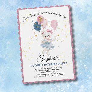 Invitación Oso de peluche rosa lindo cumpleaños niña 2 